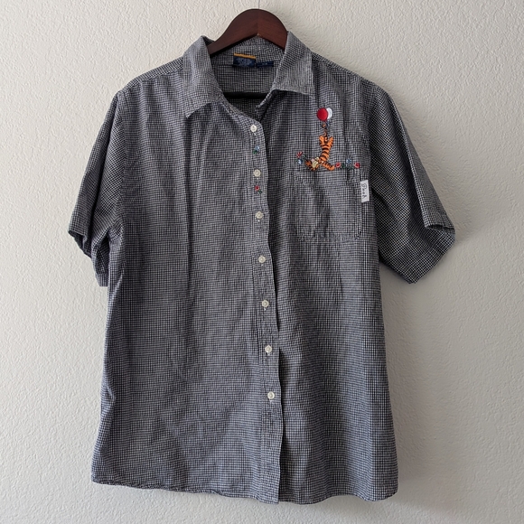 Disney Tops - Vintage Disney Winnie the Pooh Button Up Shirt Tigger Gingham Blue/White 20W